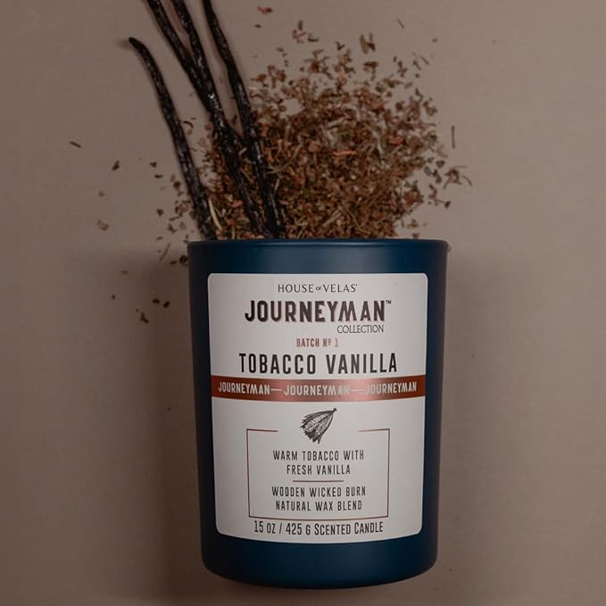Journeyman Collection Candle, 15oz, Wooden Wick, Tobacco Vanilla, Large Painted Jar-Ruum Studio Home