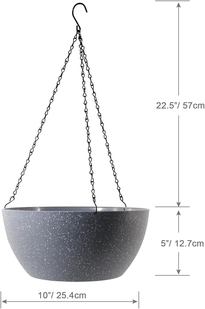 10 inch Hanging Planters for Outdoor Indoor Plants with Drainage Holes and Chain, 2 Pack Round Hanging Flower Plant Pots for Garden Home Porch Decor, Speckled Grey-Ruum Studio Home