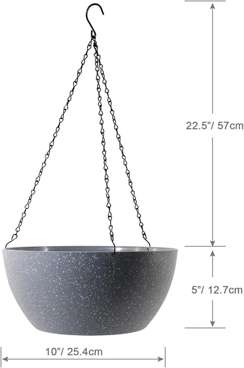 10 inch Hanging Planters for Outdoor Indoor Plants with Drainage Holes and Chain, 2 Pack Round Hanging Flower Plant Pots for Garden Home Porch Decor, Speckled Grey-Ruum Studio Home