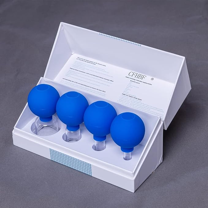 4 Size Facial Cupping Therapy Set Glass, Eye Face Vacuum Massage Anti Cellulite Cup - Silicone Cupping Massage Therapy, for Beauty Body Cup Fascia Massager (Gift Box Packaging-Blue)-Ruum Studio Home