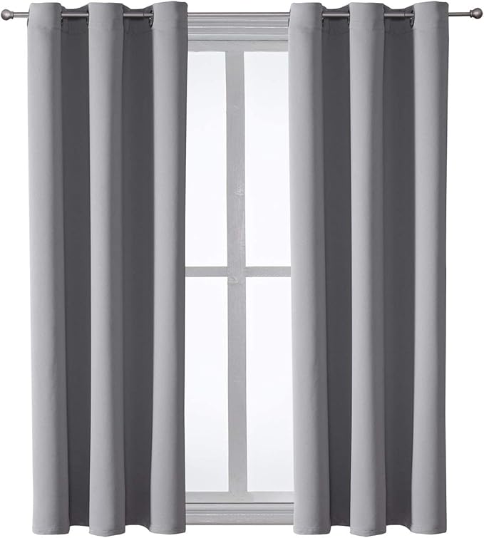 ChrisDowa Grommet Blackout Curtains for Bedroom and Living Room - 2 Panels Set Thermal Insulated Room Darkening Curtains (Light Grey, 42W x 63L)-Ruum Studio Home