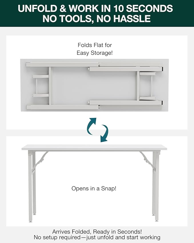 Frylr Small Folding Computer Desk – Portable 55.1 Inch Foldable Laptop Table, Collapsible and Compact for Easy Storage and Fast Setup, Lightweight for Small Spaces, Craft and Study Use, White-Ruum Studio Home