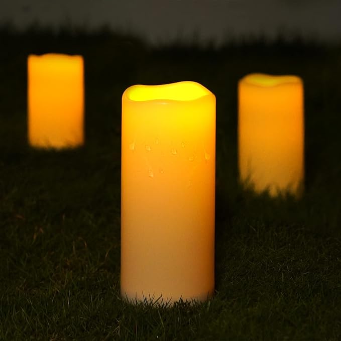 5plots 4" x 10" Single Waterproof Outdoor Flameless Candles, Battery Operated Flickering LED Pillar Candles with Remote and Timers for Indoor Outdoor Lanterns, Long Lasting, Large-Ruum Studio Home