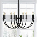 Large Black Chandeliers Light Fixture, Modern Candle Pendant Lighting, Round LED Hanging Lamp Ceiling for Bedroom Living Room Dining Room Kitchen Island Farmhouse (Black-C 8Lights)-Ruum Studio Home
