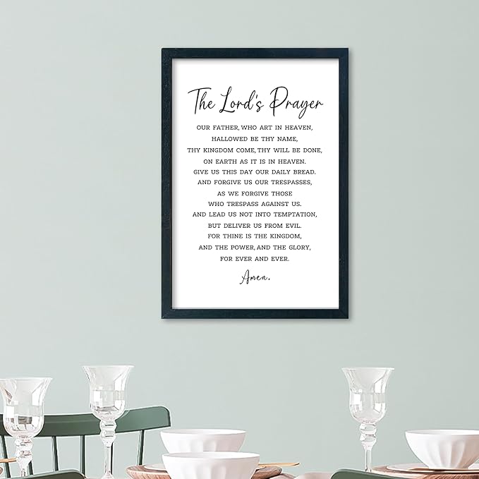 LuZhiQiang The Lords Prayer Wall Decor 16"×11" Our Father Prayer Bible Verse Sign Wood Framed Wall Hanging Art (Black)-Ruum Studio Home