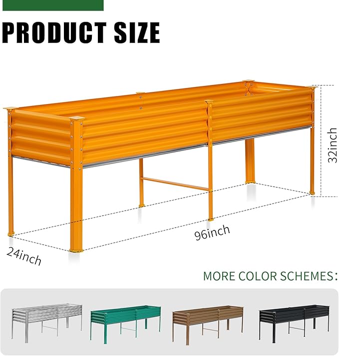 Land Guard Galvanized Raised Garden Bed with Legs, 96×24×32in Raised Garden Beds Outdoor with Drainage Holes, Planter Boxes Outdoor for Backyard, Patio, Balcony, 800lb Capacity, Cream Yellow-Ruum Studio Home