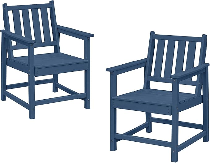 Patio Dining Chair Set of 2, HDPE Outdoor Dining Chair, Ergonomic HDPE Dining Chairs with Deep Seating, All Weather Outdoor Chairs Furniture for Backyard, Deck, Garden, Poolside, Navy-Ruum Studio Home