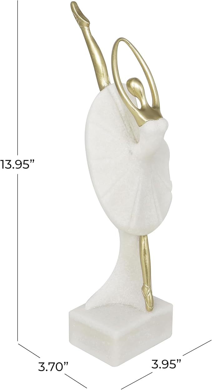 Deco 79 Polystone Dancer Decorative Sculpture Ballet Home Decor Statue with Gold Accents, Accent Figurine 4" x 4" x 14", Cream-Ruum Studio Home
