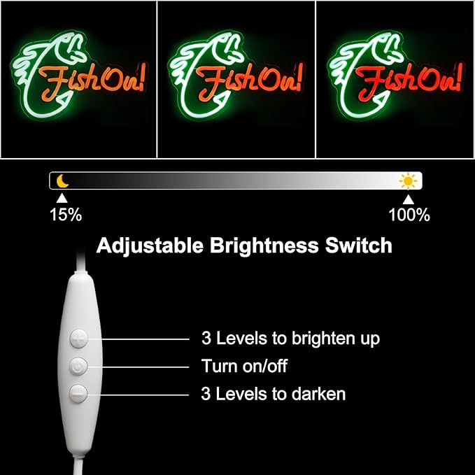 Fish On Neon Sign Go Fishing LED Signs for Wall Green Red Neon Light Dimmable Neon Lights Signs Fish Neon Light Up Sign for Bedroom Living Room Man Cave Yacht Decor Men Gifts-Ruum Studio Home