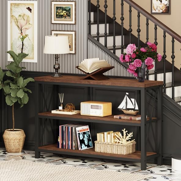 BON AUGURE Rustic Entryway Table, Farmhouse Hallway Table, Console Tables for Entryway, 3 Tier Sofa Tables for Living Room, Industrial Entry Table (47 Inch, Rustic Oak)-Ruum Studio Home