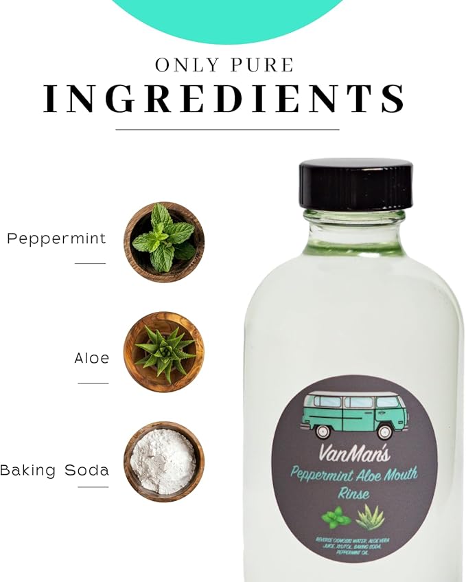 Vanman's - VanMan's Peppermint Aloe Mouth Rinse (8 Ounce) - Aloe, Fresh Mint Remineralizing Mouthwash for Gum Health, Bad Breath and Dry Mouth-Ruum Studio Home