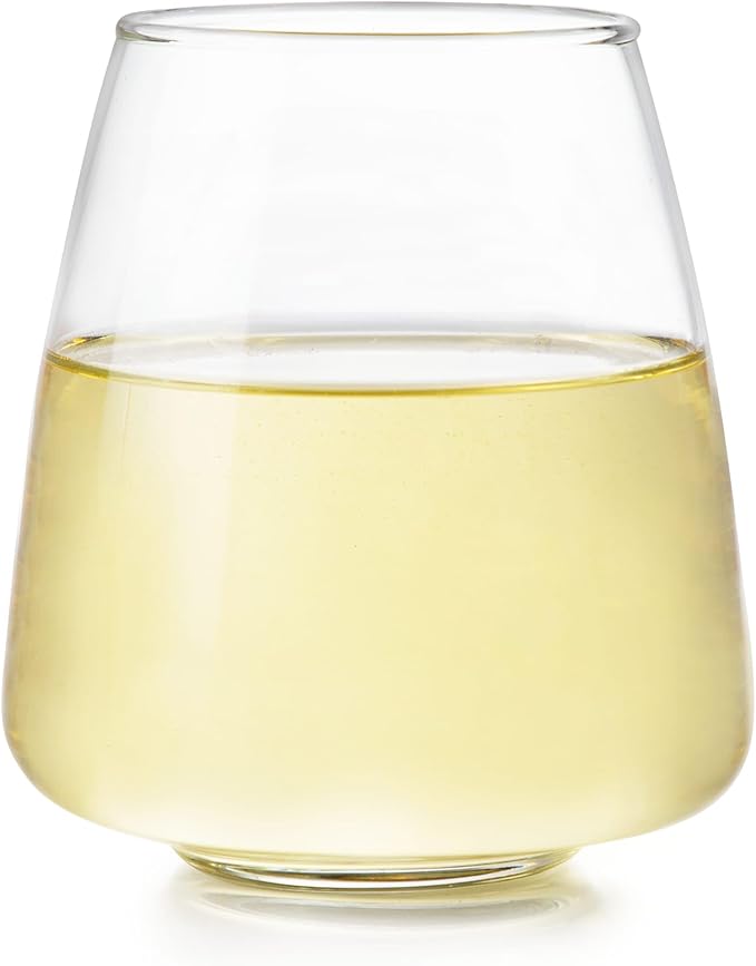 Libbey Stackable Stemless Wine Glasses Set of 6, Tapered Bulb Shaped All Purpose Wine Glass Set, Dishwasher Safe Glass Wine Glasses, Cocktail-Ruum Studio Home