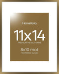 Homeforia 11x14 Bronze Picture Frame, High End Metal 11x14 Brass Frame with Mat 8x10, 11 x 14 Poster Frames Matted to 8 x 10 inch Photo, 11 by 14 Bronze Thin Frames, Tempered Glass, Wall Kit, Set of 1-Ruum Studio Home