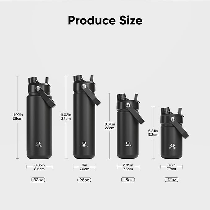Insulated Water Bottle with Straw Stainless Steel Water Bottle, Leak-Proof, BPA-Free, Double Wall Vacuum Keeps Cold for 24 Hours for Sports, Travel, School (32 oz, Black Night)-Ruum Studio Home
