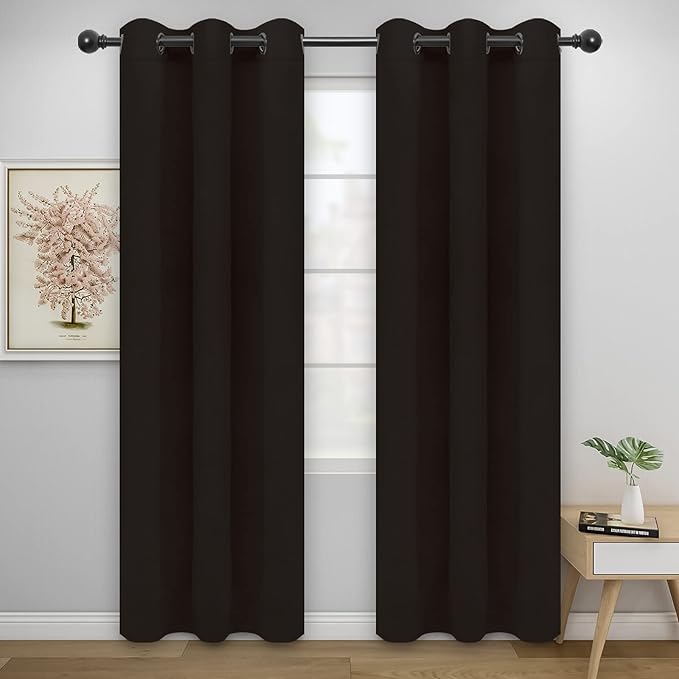 Easy-Going Blackout Curtains for Bedroom, Solid Thermal Insulated Grommet and Noise Reduction Window Drapes, Room Darkening Curtains for Living Room, 2 Panels(42x84 in, Dark Brown)-Ruum Studio Home