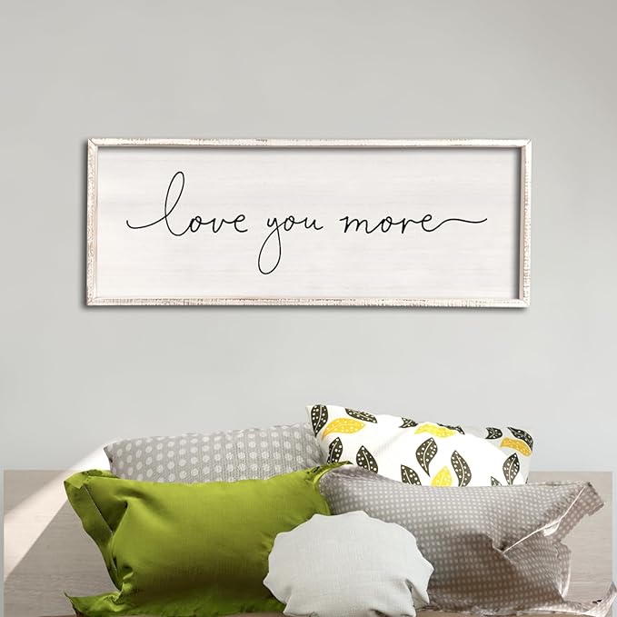 Love You More Sign 40''×15'' Master Bedroom Above Over Bed Wall Decor Modern Farmhouse Large Vintage Wood Framed Hanging Over Bed Bedside Wall Art (White)-Ruum Studio Home
