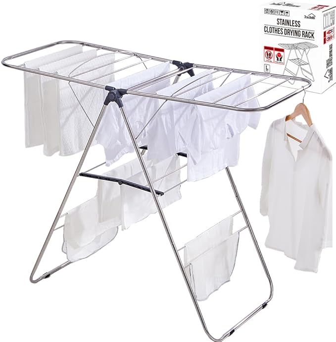 TRES BELLE 25NEW Stainless Steel Clothes Drying Rack(L)–Foldable,Lightweight,Anti-Slip Elastic Rods,Made in Korea,Indoor & Outdoor Use,Rust-Resistant,Towels Drying,Underwear,Baby Clothes–L Sizes-Ruum Studio Home