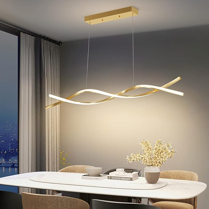 Modern Ceiling Pendant Light, with Remote Control Dimmable 3 Color Mode & Brightness Ceiling Lamp, Anti-Flicker Dining Light Fixture for Kitchen, Dining Room (Gold, 39IN)-Ruum Studio Home