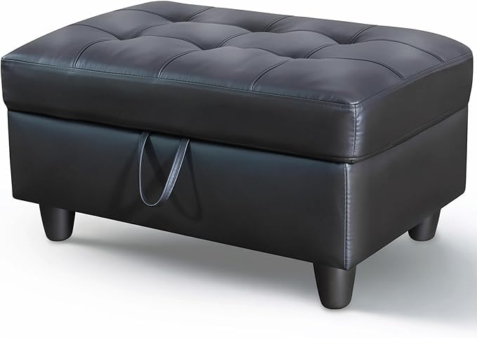 Ottoman Rectangular Storage Ottoman Bench, Faux Leather Footrest, Coffee Table, Stool Footstool with Hinged Lid for Living Room, Bedroom, Entryway, Black, 35"x23.5"x17.5"-Ruum Studio Home