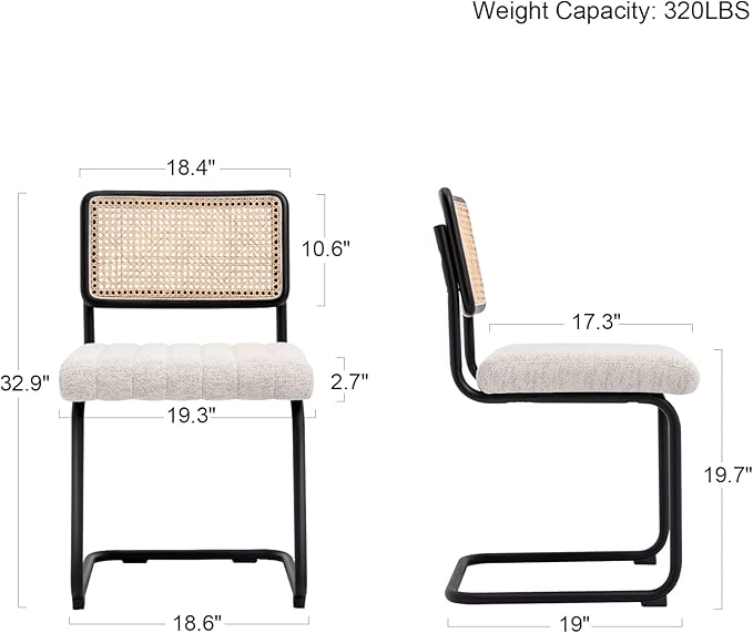 Natural Rattan Dining Chairs Set of 4, Modern Kitchen Chairs with Solid Wood Back, Upholstered Cesca Side Chairs with Comfy Linen Cushion-Ruum Studio Home