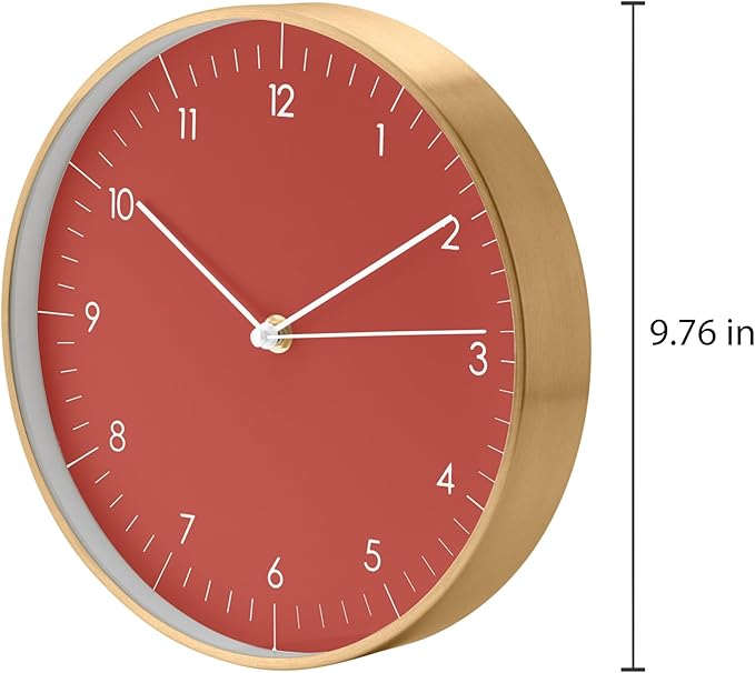 LUUK LIFESTYLE Modern Wall Clock with Silent Quartz Movement, Stylish and Elegant, for Living Room, Bedroom, Dining Room, red and Gold-Ruum Studio Home