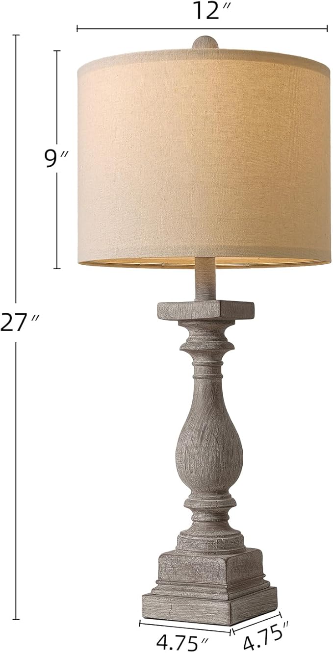 BOBOMOMO 27" Farmhouse Table Lamps with USB-A +C Ports, Vintage Rustic Lamps for Living Room, Linen Shade, Retro Side Table Lamps Set of 2 for Living Room,Bedroom,Night Stands,Office, Home Decor-Ruum Studio Home