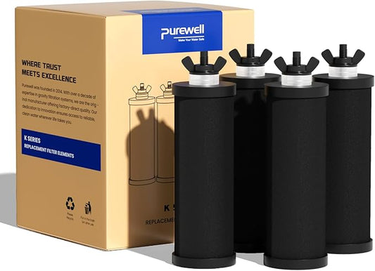 Purewell PF-3 Black 3-Stage Composite Purification Elements, Replacement Filters for ProOne® and Berkey® Filters, ProOne® or Berkey® Big+ Water Filter System and Purewell System (4 Pack, K Series)-Ruum Studio Home