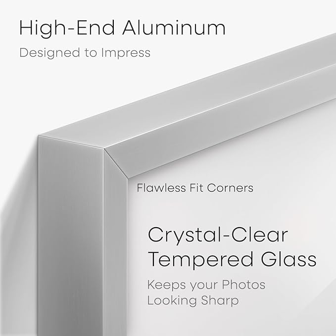 Homeforia Poster Silver Frame 24x36, High End Metal 24 x 36 Large Picture Frame with Mat 20 x 30 Photo, 24x36 Silver Frames Matted to 20x30 Print, 36x24 Thin Frames, Tempered Glass, Wall Kit, Set of 1-Ruum Studio Home