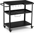 Outdoor Grill Cart Table,Indoor and Outdoor Pizza Oven Table,with 4 Movable Total Lock Casters, Hooks, Side Handle Multifunctional (Black)-Ruum Studio Home
