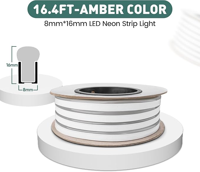 GZBtech Flexible LED Neon Rope Lights 16.4FT,AC 110-120V Waterproof Strip Light, 120LEDs/M Cuttable Connectable Neon Lighting for Indoor Outdoor Home Decor/Commercial Building Use-Amber 5M-Ruum Studio Home