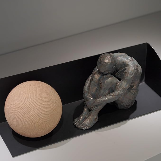 Guichifun Sitting Man Sculptures Home Decor - Resin Bronze Sitting Posture Holding Arms Legs Lonely Statues Decorative Objects Outdoor Gift for Men 9.25 x 5.25 x 7.5 Inch-Ruum Studio Home