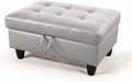 Ottoman Rectangular Storage Ottoman Bench, Faux Leather Footrest, Coffee Table, Stool Footstool with Hinged Lid for Living Room, Bedroom, Entryway, Silver, 35"x23.5"x17.5"-Ruum Studio Home