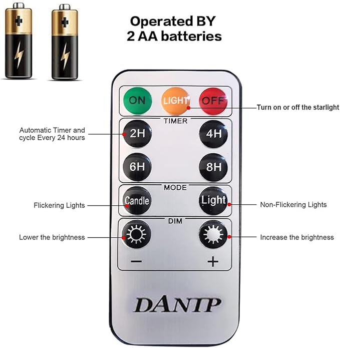 DANIP Red LED Flameless Candle with Embedded Star String, 5Piece LED Candle with 11 Button Remote Control, 24 Hours Timer Function, Dancing Flame, Real Wax, Battery Powered.-Ruum Studio Home
