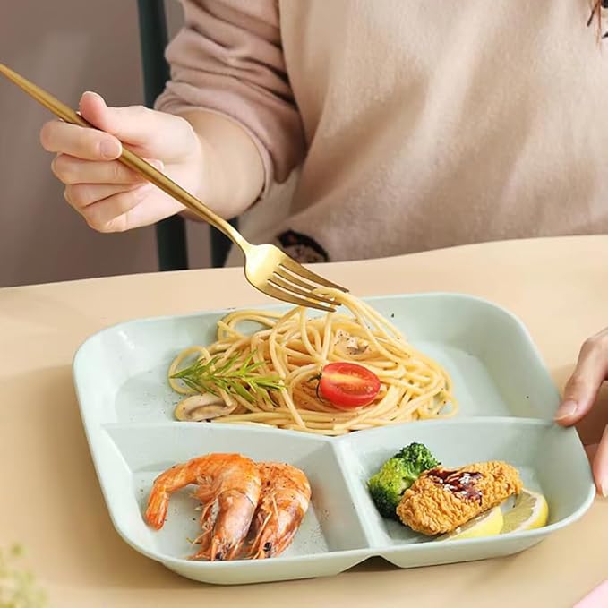 10 Inch Portion Control Divided Plates for Healthy Eating, 4PCS Unbreakable Wheat Straw Dinner Plate BPA Free, Plates for Kids Adults Picnic,Reusable Plates (4 PACK)-Ruum Studio Home