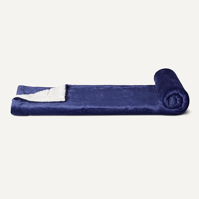 Amazon Basics Reversible Sherpa Throw Blanket, Navy, 50"x60"-Ruum Studio Home