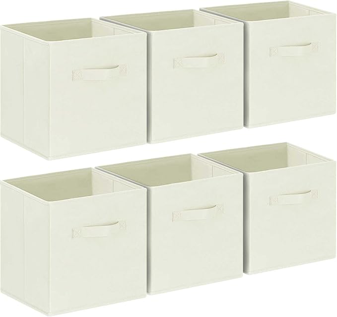 GhvyenntteS Storage Cubes, 11 Inch Cube Storage Bins with Dual Handles, Collapsible Fabric Storage Bins for Shelves Closet, Storage Baskets for Organizing Clothes, Bedding, Toys, Books (6 Pack, Beige)-Ruum Studio Home