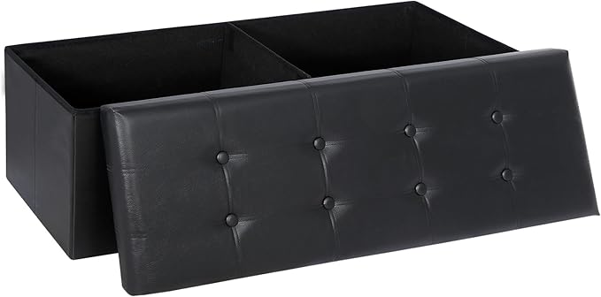 SUPER DEAL 43 Inch Folding Storage Ottoman Bench, Faux Leather Storage Chest Shoes Bench with Divider Padded Seat Couch Footrest for Bedroom Entryway, 660 lbs Capacity 43"x 15"x 15", Black-Ruum Studio Home