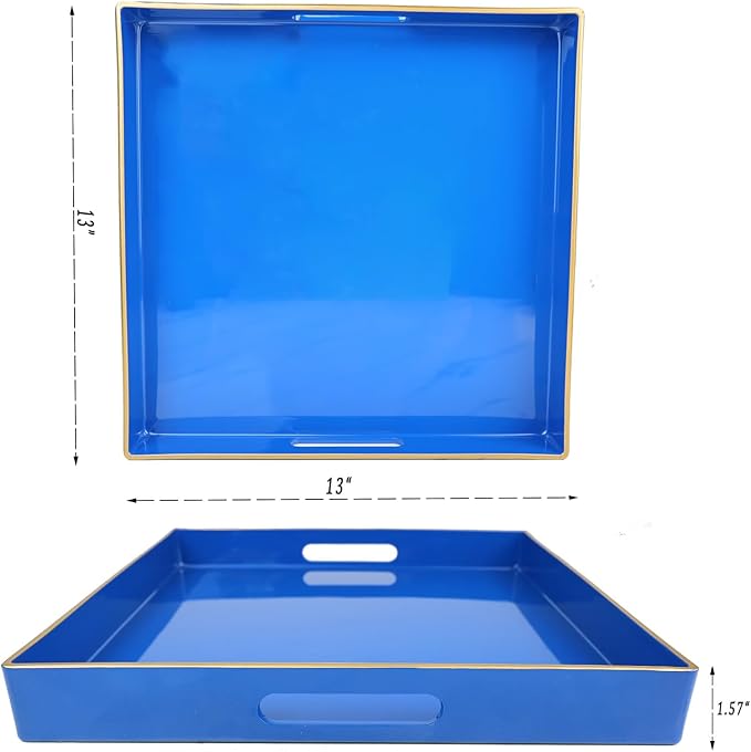 Spsyrine Blue Decorative Tray for Living Room, Square Modern Plastic Coffee Serving Table Tray for Ottoman Bathroom Kitchen,13"*13"-Ruum Studio Home