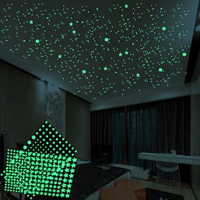 Quanhaigou Realistic 3D Domed Stars Glow in The Dark,615 pcs Dots Stars for Starry Sky, Stickers for Ceiling and Wall Decals, Perfect for Kids Bedding Room Party Birthday Gift(615 pcs)-Ruum Studio Home