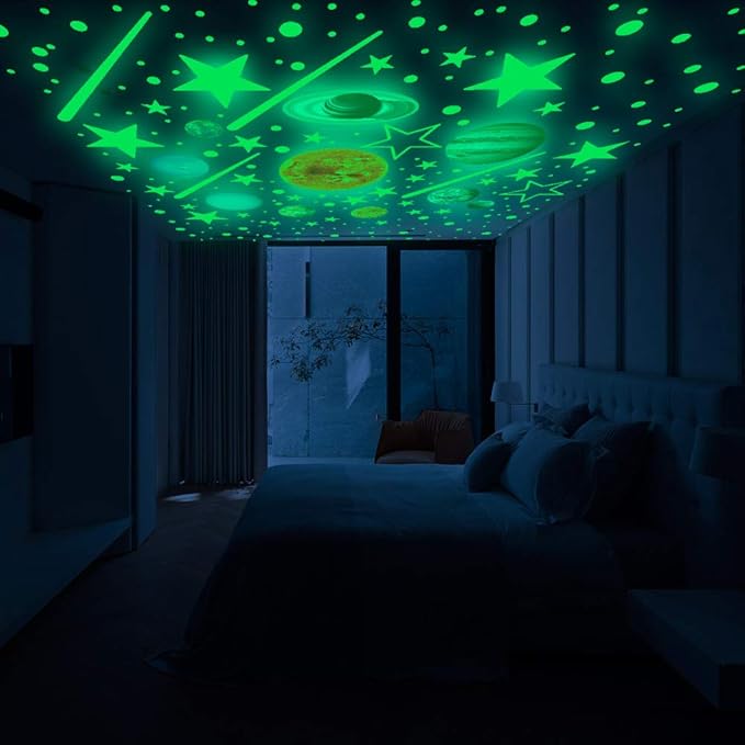 Quanhaigou Glow in The Dark Stars and Planets, Bright Solar System Wall Stickers -Glowing Ceiling Decals for Kids Room,Shining Space Decoration-Ruum Studio Home