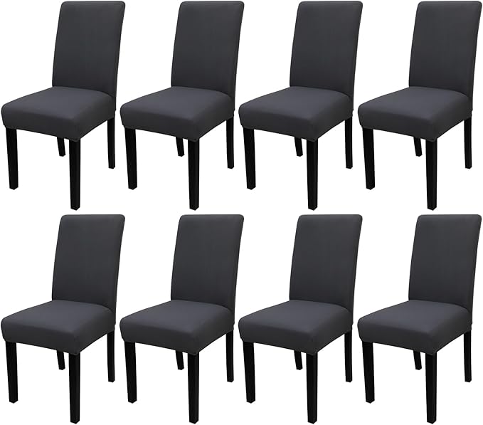JQinHome Dining Room Chair Covers Set of 8, High Stretch Chair Slipcover Removable Washable Chair Seat Protector Cover for Home Party Hotel Wedding Ceremony (Grey)-Ruum Studio Home