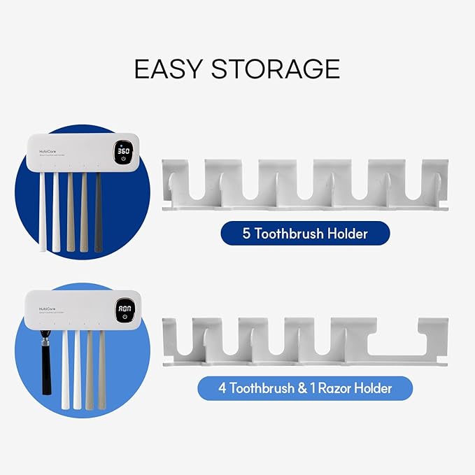 HubiCare Toothbrush Cleaner Fan Drying Function Toothbrush Holder Easy to Clean 5 Slots, Wall Mounted 4,000mAh Large Capacity Rechargeable Cordless Home Toothbrush Holder, Ideas-Ruum Studio Home