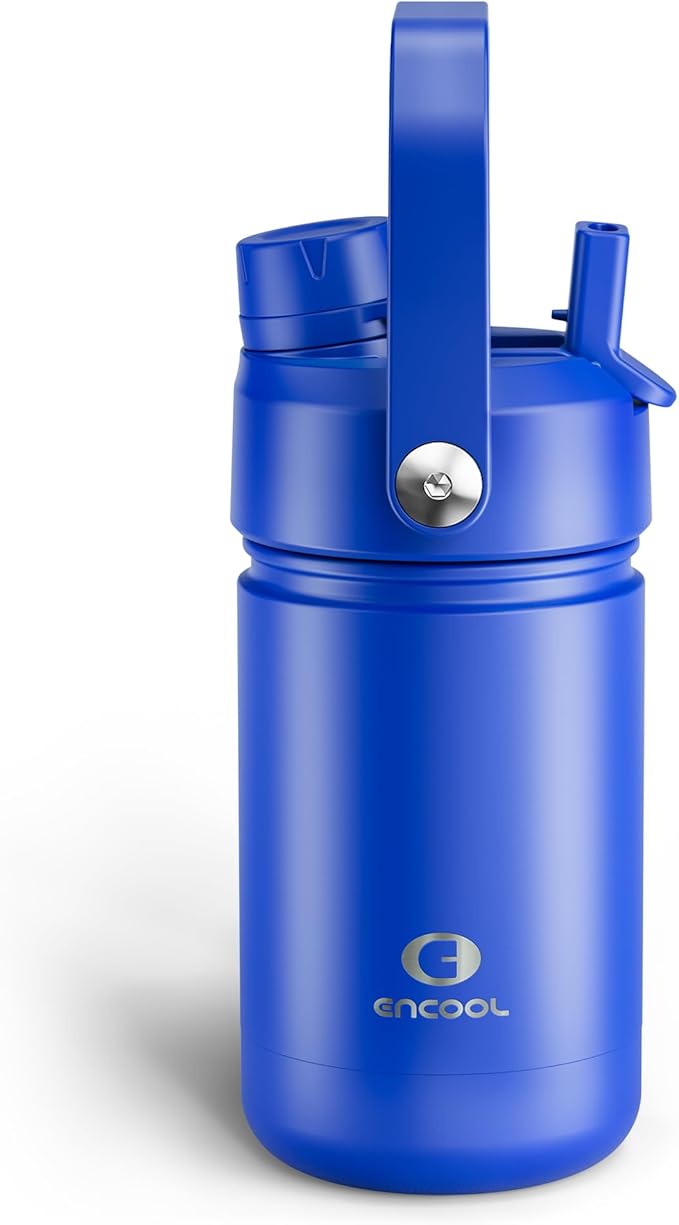 Kids Insualated Water Bottle with Straw - 12oz Stainless Steel Water Bottle with Dual Spouts, Leak-Proof, BPA-Free, Double Wall Vacuum Keeps Cold for 24 Hours for Sports, Travel, School (Royal Blue)-Ruum Studio Home