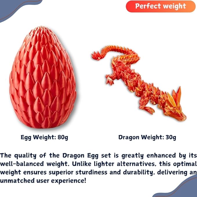 3D Printed 12” Articulated Crystal Dragon Inside 5.1” Egg - Unique Collectible, Fidget Toy, Fantasy Home & Office Desk Decor (Laser Red)-Ruum Studio Home