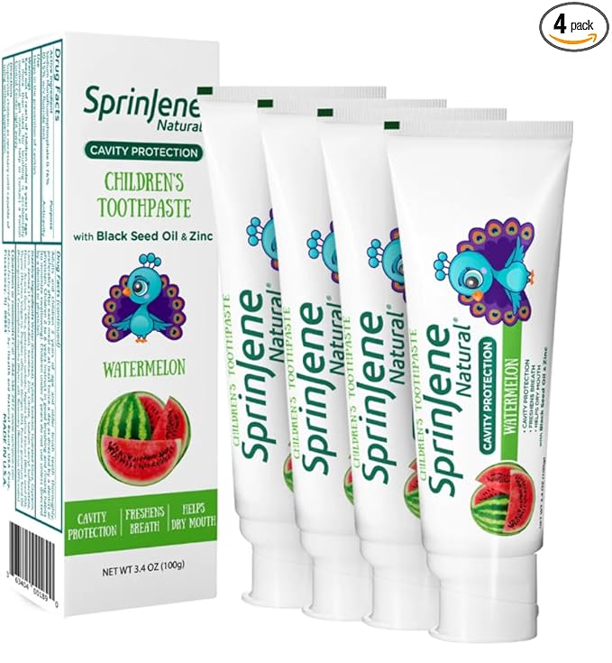 SprinJene Natural Kids Toothpaste, Watermelon | Natural Children’s Toothpaste for Cavity Protection | Fluoride Toothpaste for Toddlers | 4 Pack-Ruum Studio Home