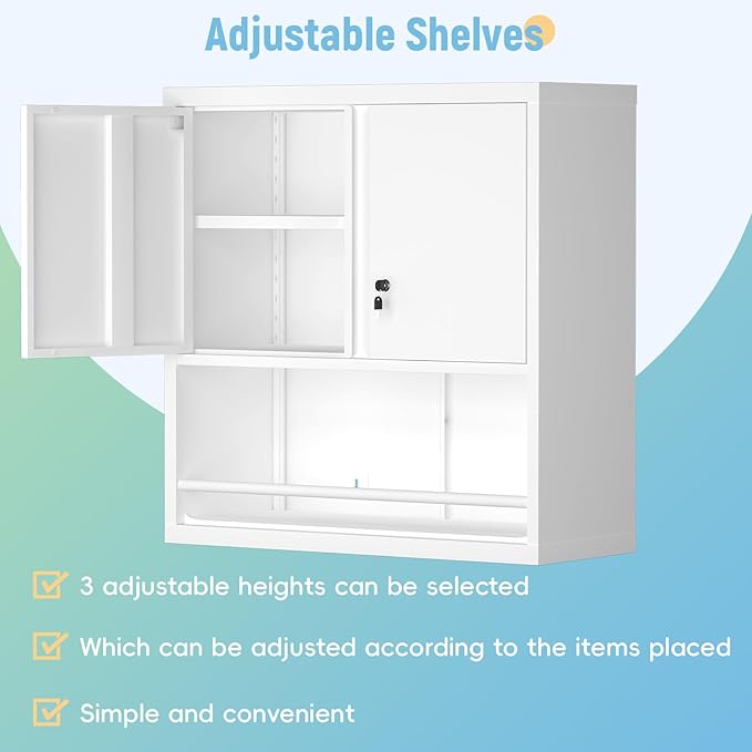 Wall Cabinets,Garage Metal Storage Cabinet with Shelf,Wall Storage Cabinet with Locking Door,Steel Cabinets for Kitchen,Home Office,Basement-Ruum Studio Home