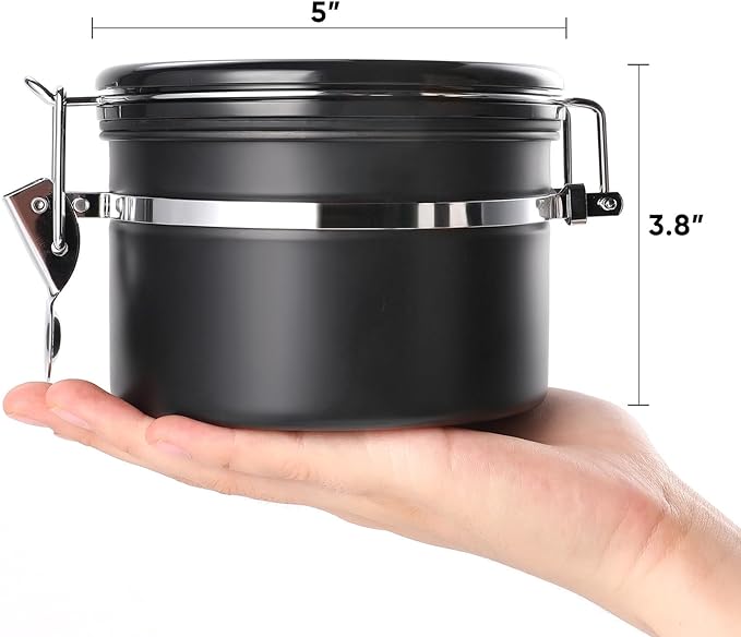 malmo Coffee Canister, Airtight Coffee Container with Date Tracker Lid, Stainless Steel Canister for Kitchen Food Storage (Black, 9oz)-Ruum Studio Home