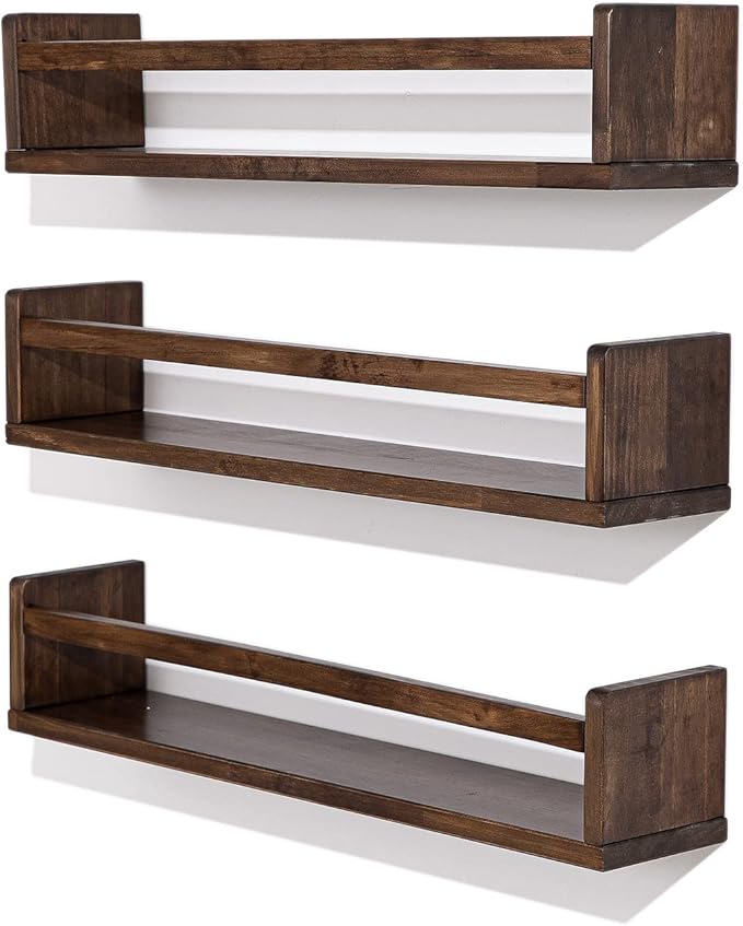AZSKY Nursery Book Shelves 24 in Set of 3 Walnut Floating Bookshelf for Kids Room Wall Mounted Floating Shelves Solid Nursery Bookshelf Perfect Decor for Kitchen Bedroom Living Room-Ruum Studio Home