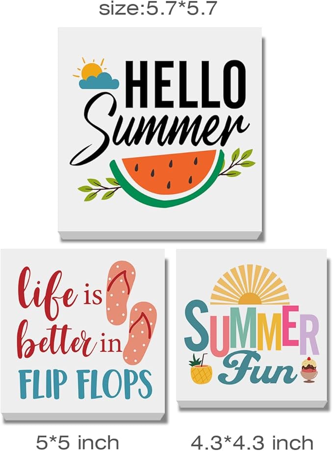 Summer Decor for Home Hello Summer Tiered Tray Decor 3 Pcs Wood Decorative Signs Table Desk Shelf Decoration-Ruum Studio Home