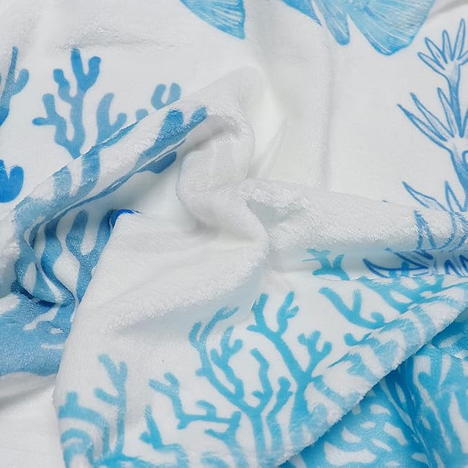 Blue Ocean Beach Throw Blanket Nautical Coastal Bed Blanket Starfish Seashell Coral Blankets Super Soft Flannel Fleece Throw Blanket for Couch Bed Decor “50 x60”-Ruum Studio Home